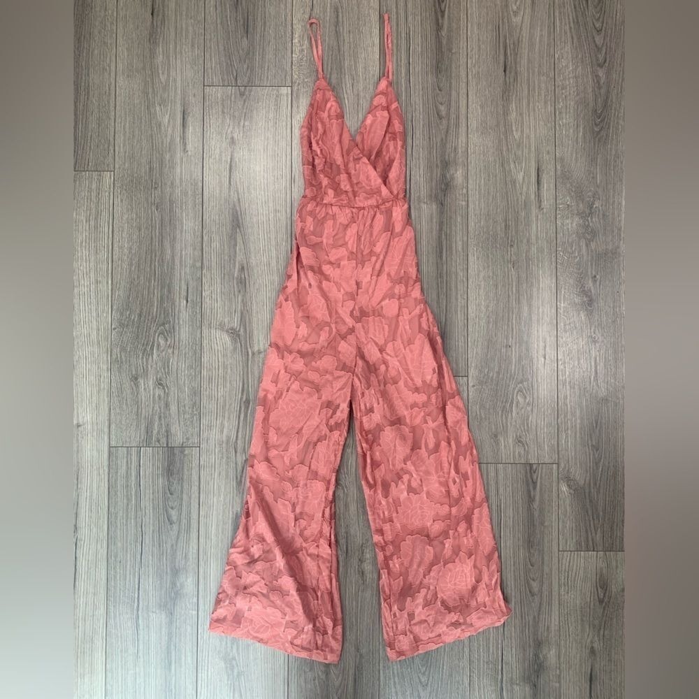 Lulus‎ Days of Beauty Rusty Rose Burnout Floral Surplice Jumpsuit NWT SZ M